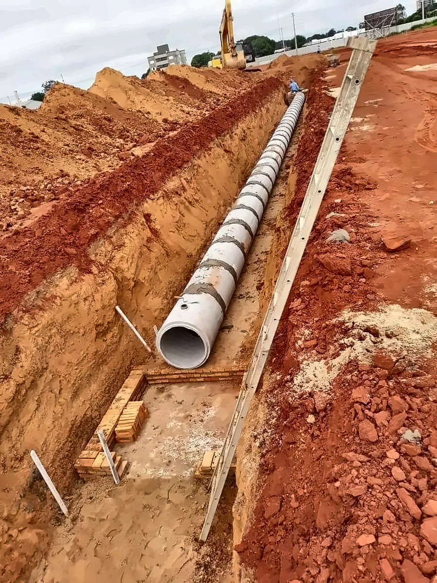 Concrete drainage pipeline laid in an open trench
