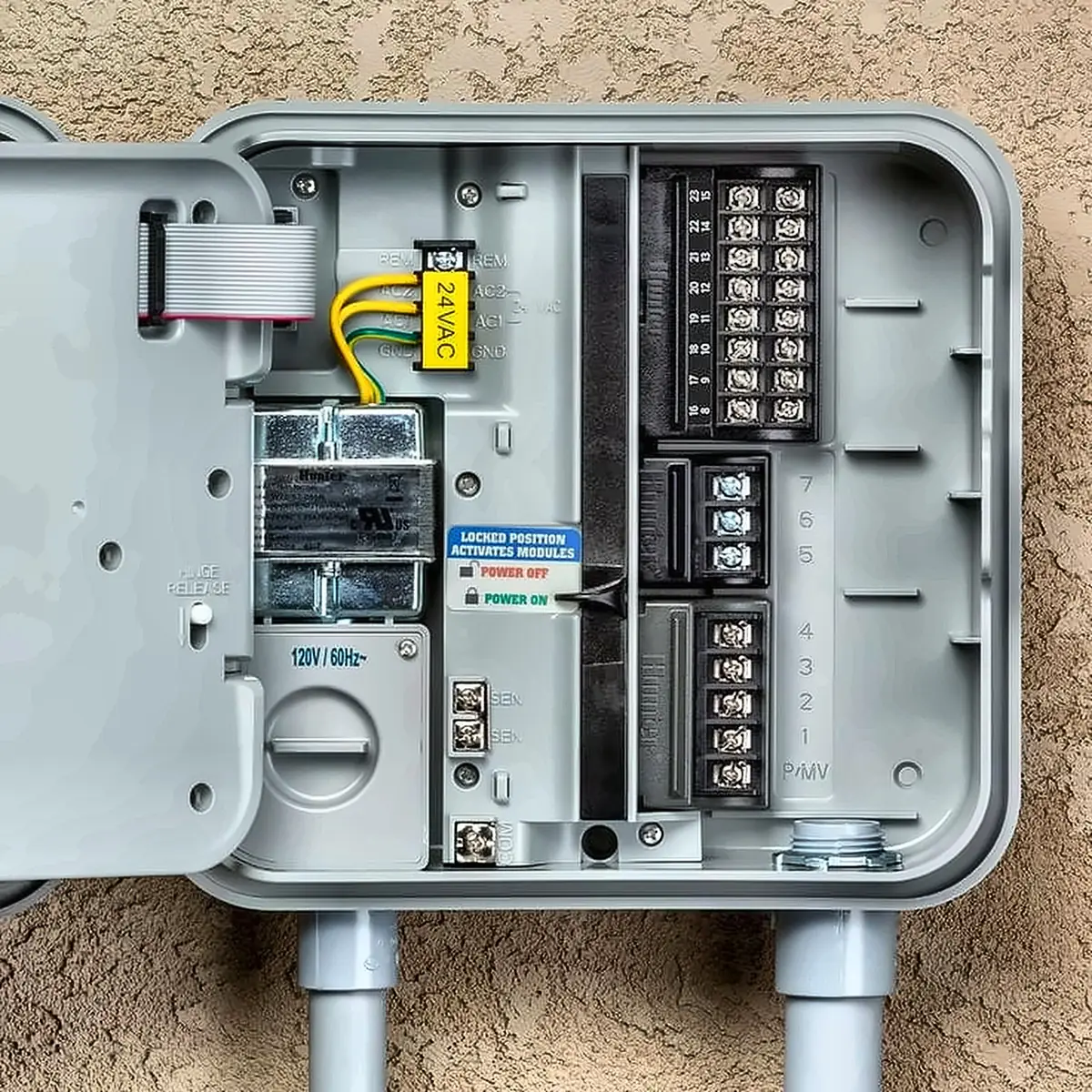 Wiring inside a smart irrigation controller
